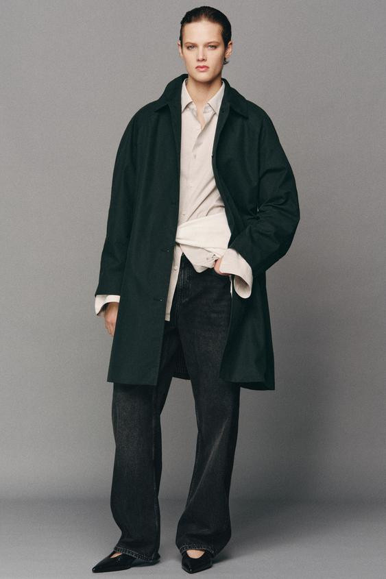 Zara - Zw Collection Midi Trench Coat - Gray Green - M - Woman | Zara US