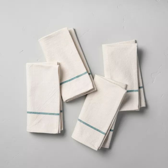 4pc Single Border Stripe Napkin Set Teal - Hearth & Hand™ with Magnolia | Target