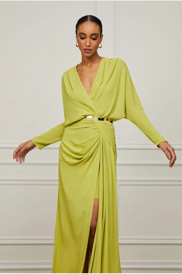 Vestido De Georgette Pesado Longo Verde Decote Transpassado | Animale (BR)