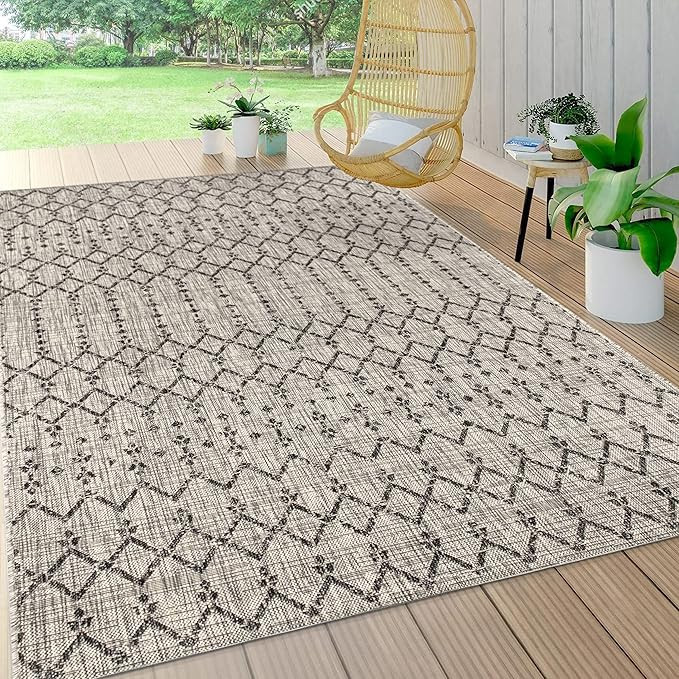 JONATHAN Y Ourika Moroccan Geometric Textured Weave Indoor/Outdoor Gray/Black 5 ft. x 8 ft. -Area... | Amazon (US)