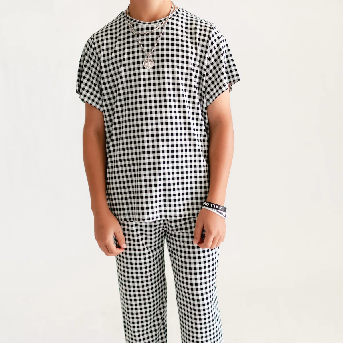 Youth Jogger Set In Black Gingham | Silks Design