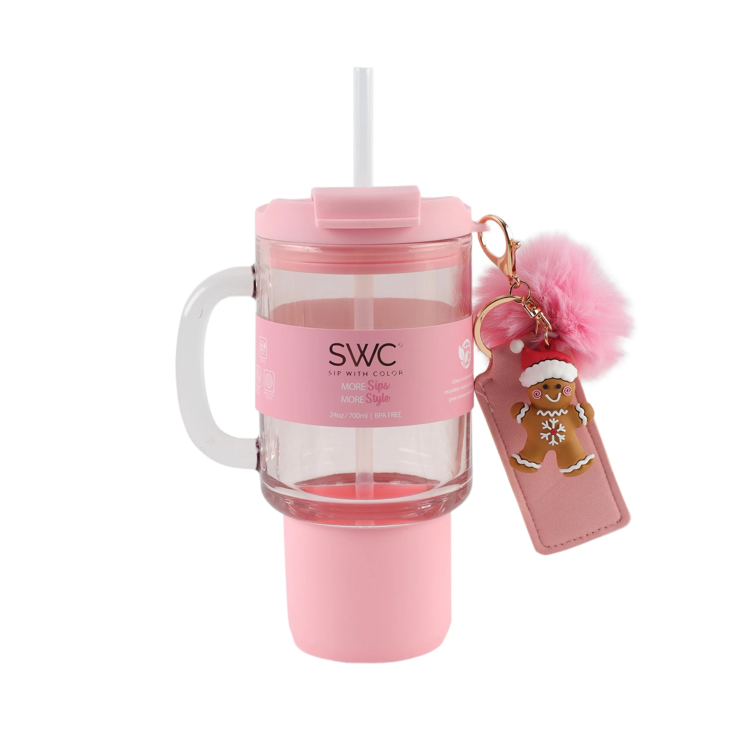 Cook With Color 24oz Glass Water Cup with Lid and Straw, Gingerbread | Walmart (US)