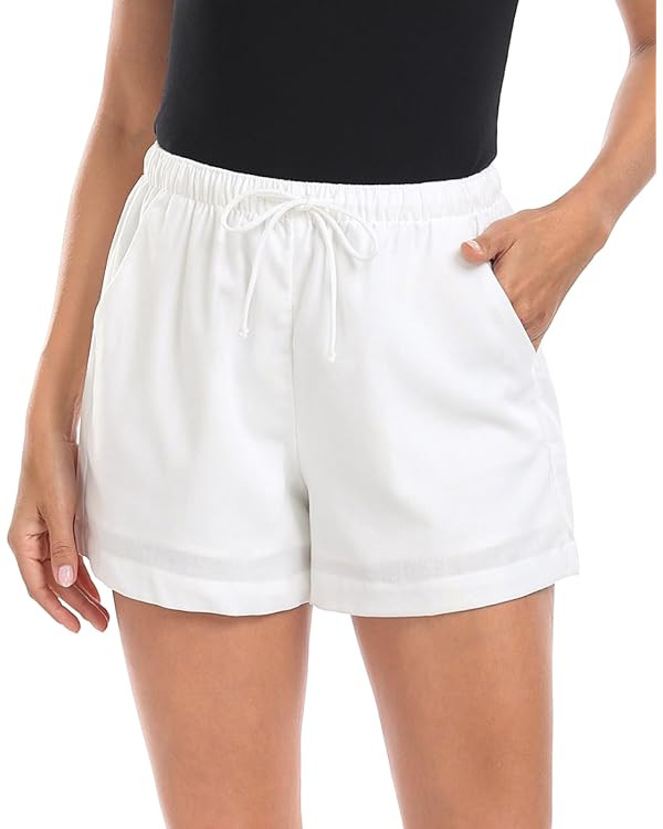 HDE Women's Linen Blend Drawstring Shorts High Waisted 4" Inseam Summer Shorts | Amazon (US)
