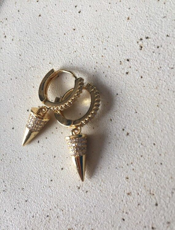 Gold CZ Spike Earrings, Minimalist Jewelry, Dangle Earrings, Women’s Jewelry, Everyday Jewelry,... | Etsy (US)