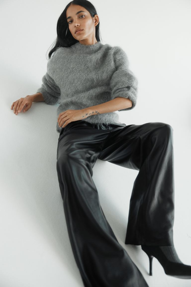 Straight leather trousers - Black - Ladies | H&M GB | H&M (UK, MY, IN, SG, PH, TW, HK)