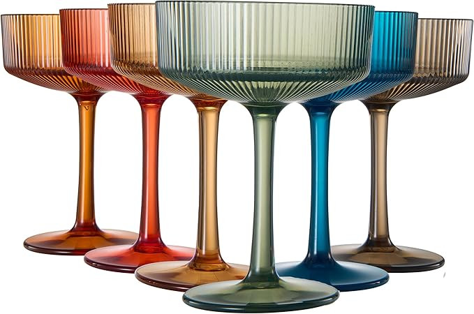 Shatterproof Acrylic Ribbed Vintage Art Deco Martini, Champagne & Cocktail Muted Color Plastic Tr... | Amazon (US)
