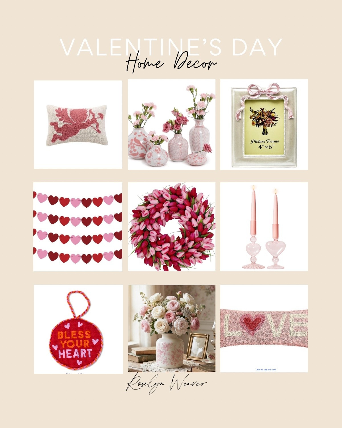 Valentine’s Day home decor 

Throw pillows, floral vases, door wreath,  candle holder, vintage picture frame 

#LTKValentine #LTKSaleAlert #LTKHome