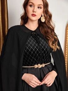 SHEIN Plus Rhinestone Argyle Pattern Belted Prom Dress With Cloak
   SKU: sw2107152439438363     ... | SHEIN