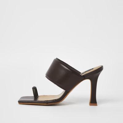 Brown padded heeled mules | River Island (UK & IE)