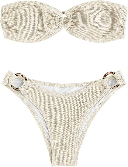 ZAFUL O Ring Bandeau Bikini Sets for Women Sexy Strapless Swimsuits 2 Piece High Cut Bathing Suit | Amazon (US)