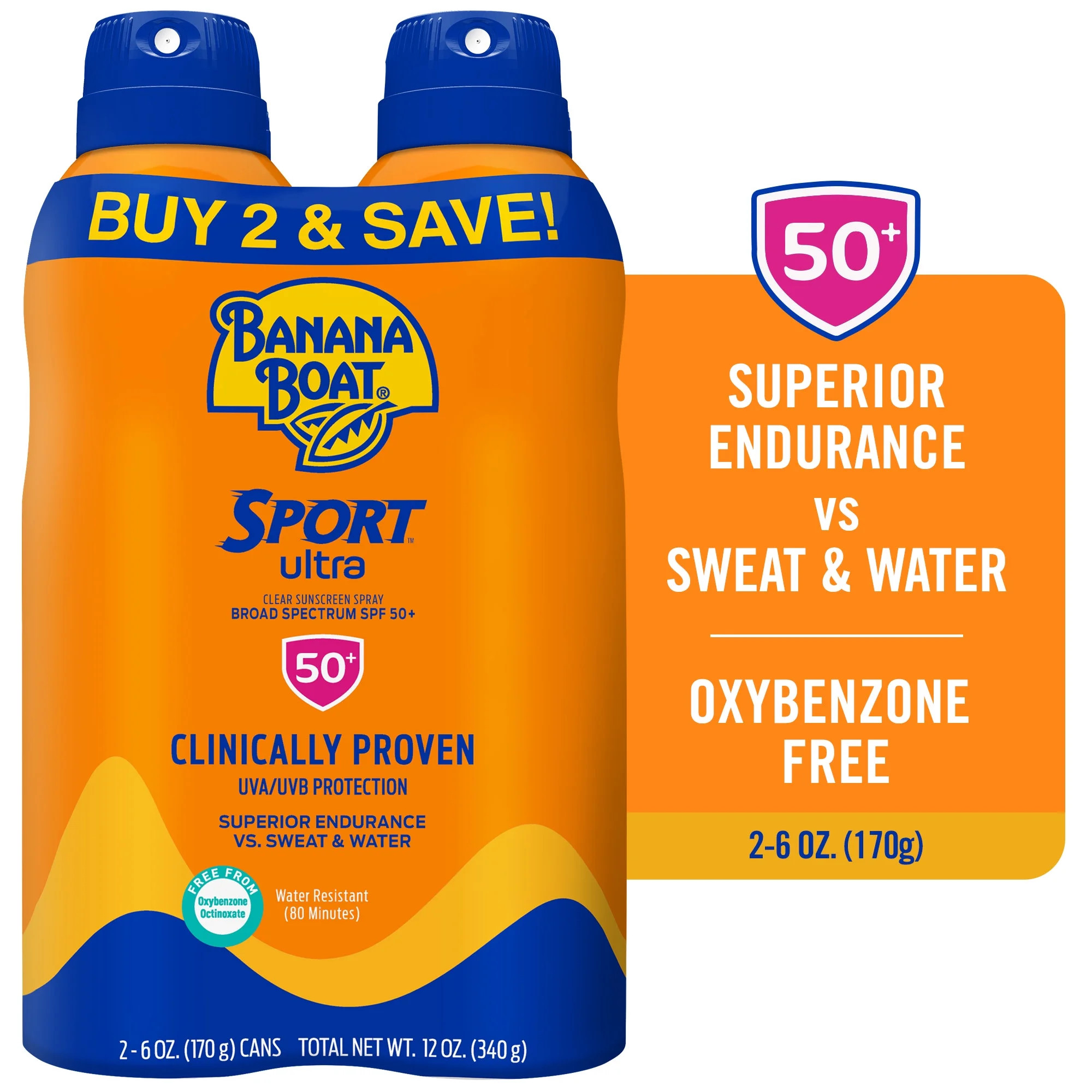 Banana Boat Sport Ultra SPF 50 Sunscreen Spray Twin Pack, Spray Sunscreen, Adult Sunblock, 6 oz e... | Walmart (US)