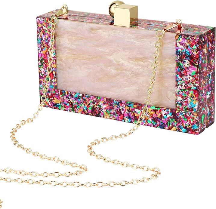 Women Acrylic Evening Clutch Bag Glitter Marble Purses and Handbags for Wedding Cocktail Banquet ... | Amazon (US)
