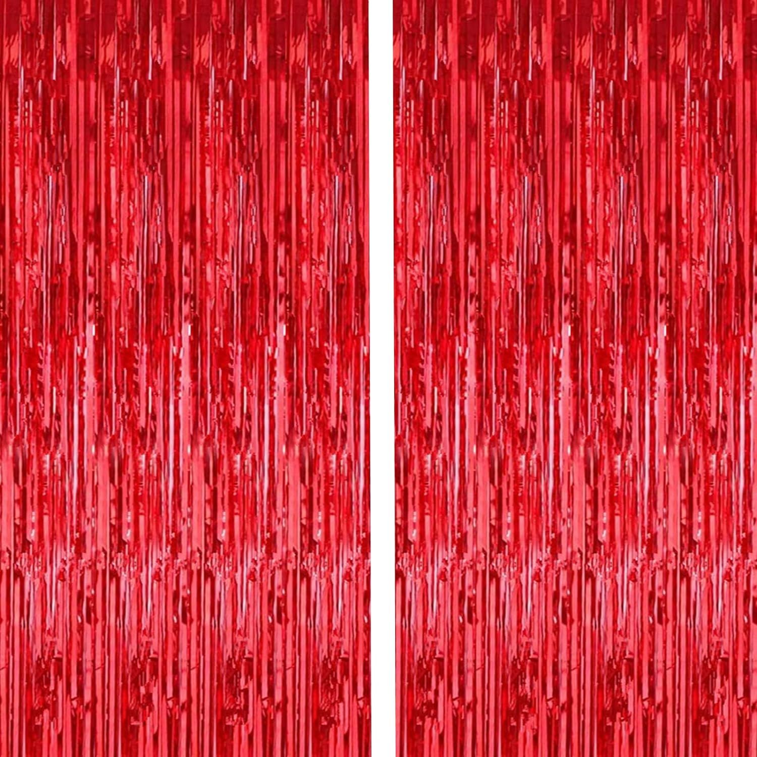 2 Pcs 3.2ft x 8.2ft Shiny Red Metallic Tinsel Foil Fringe Curtains Photo Booth Backdrop for Birth... | Amazon (US)