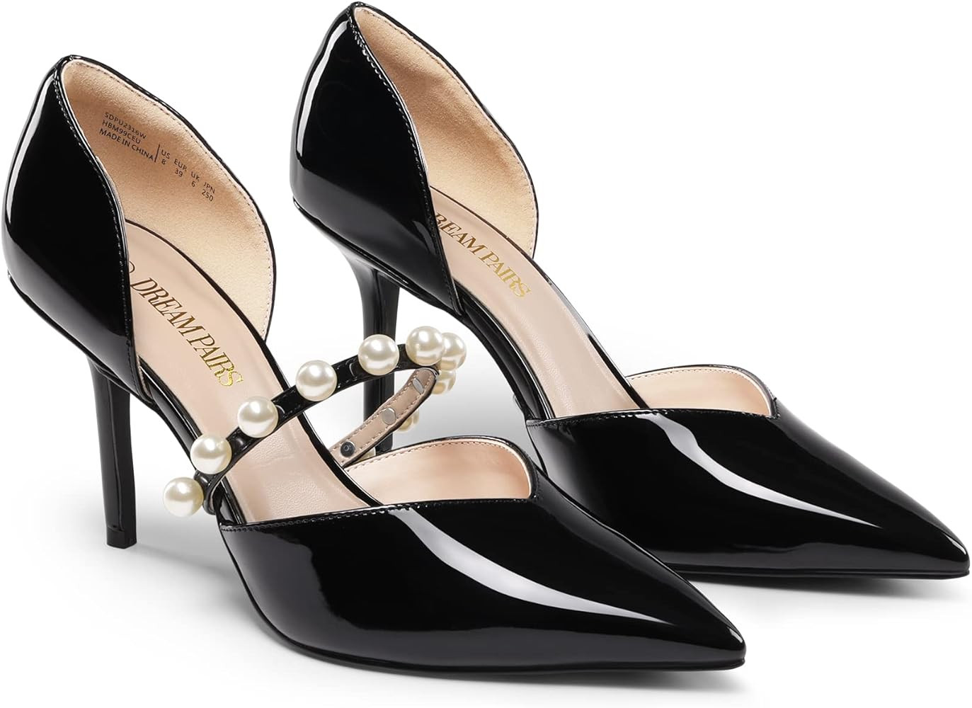 DREAM PAIRS Women's Closed Toe High Heels Stiletto Pointed Toe Strappy Pearl Elegant D'Orsay Dres... | Amazon (US)