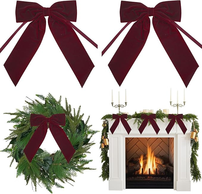 AIMUDI Burgundy Velvet Bows 7" Premade Velvet Bows Christmas Bows for Gift Wrapping, Holiday Craf... | Amazon (US)