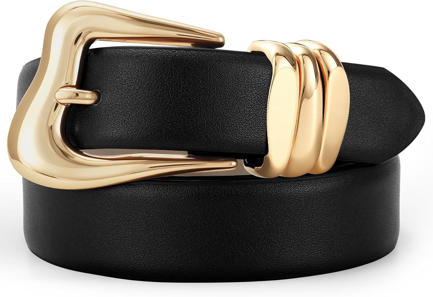 TRIWORKS Women Leather Belt with Gold Buckle Fashion Ladies Leather Waist Belt for Jeans Pants | Amazon (US)