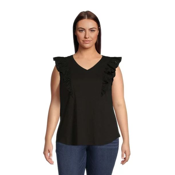 Terra & Sky Women's Plus Size Ruffled V-Neck Top | Walmart (US)