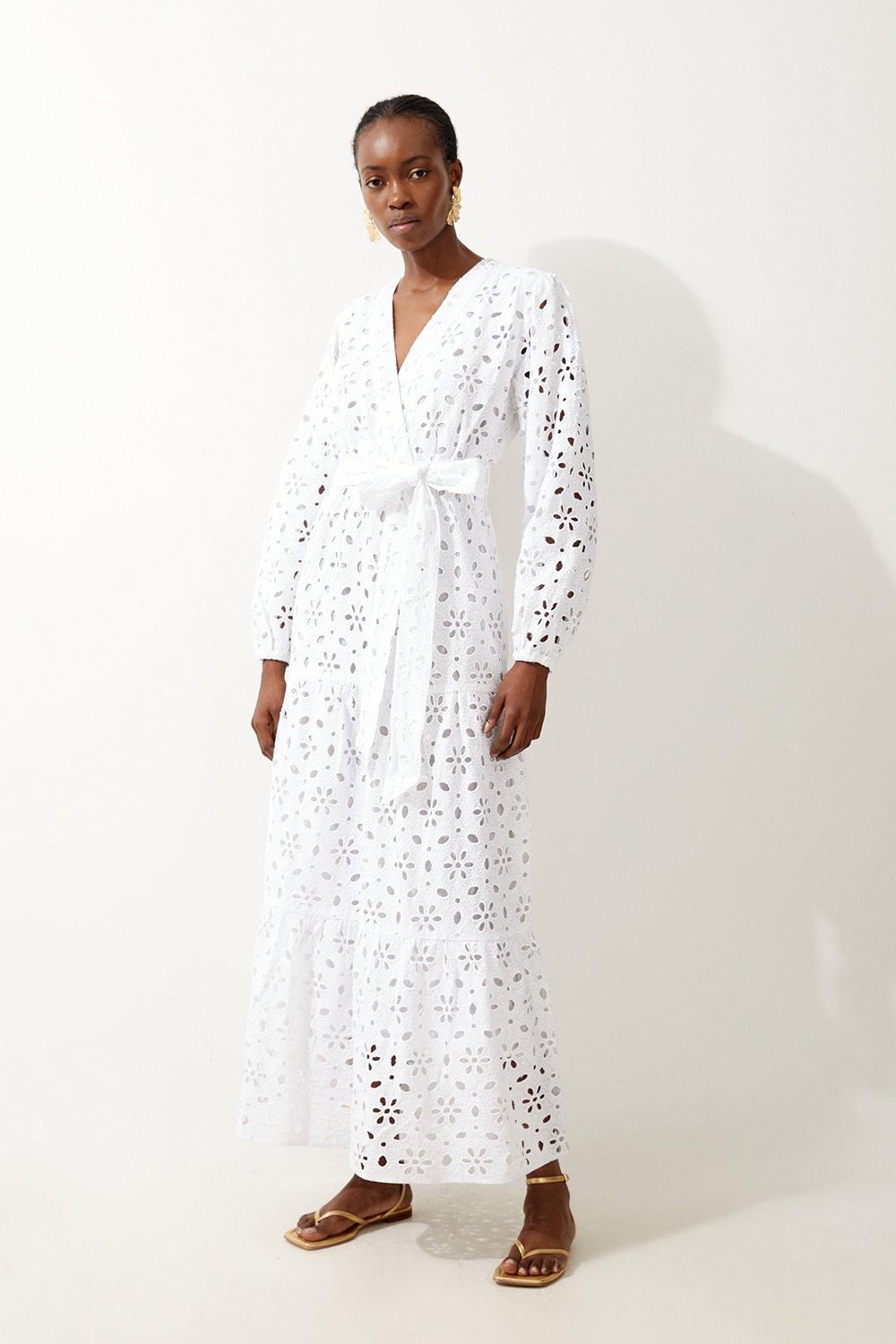 Petite Cotton Broderie Woven Maxi Dress | Karen Millen UK + IE + DE + NL