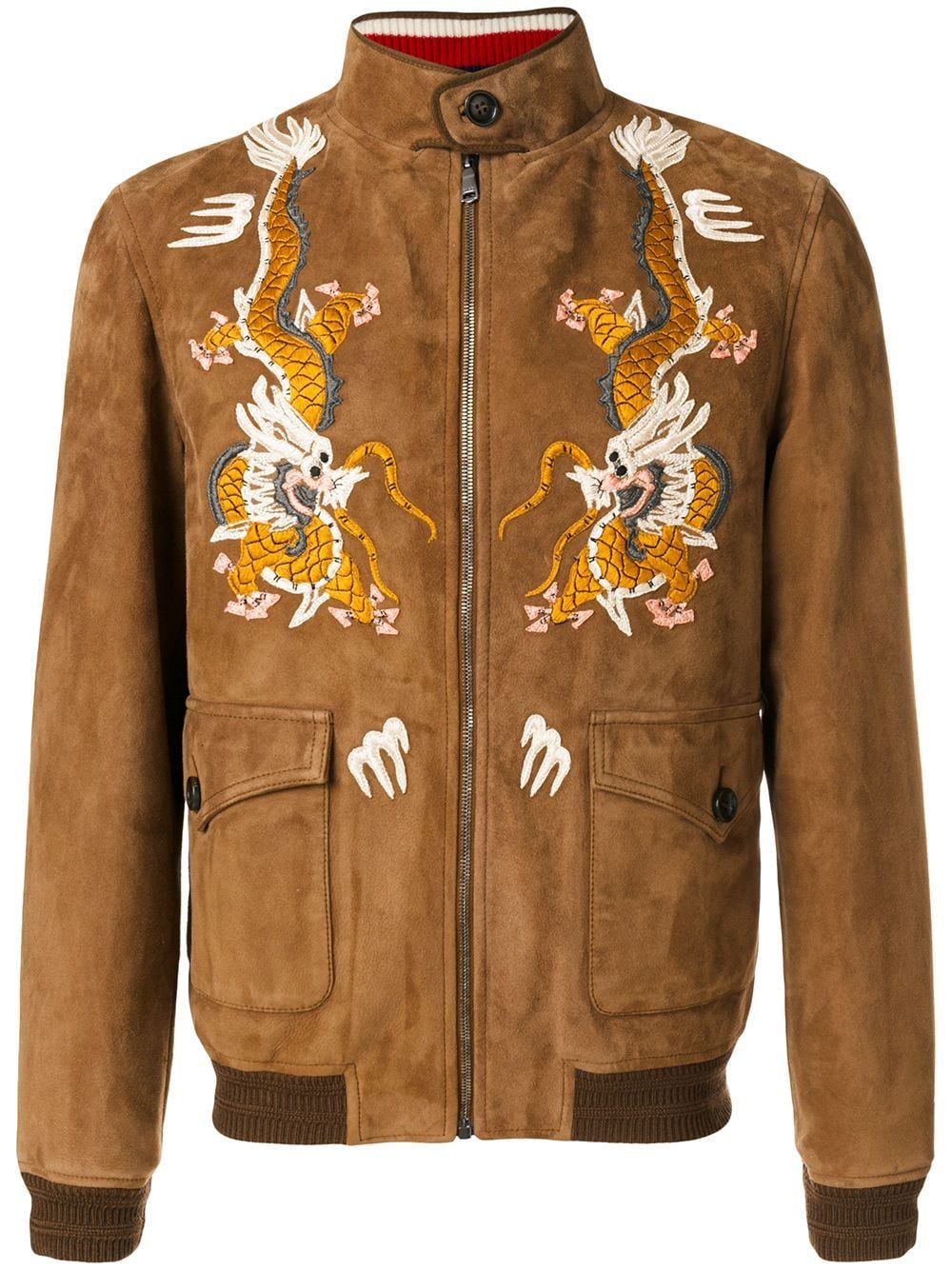 Gucci dragon embroidered jacket - Brown | FarFetch Global