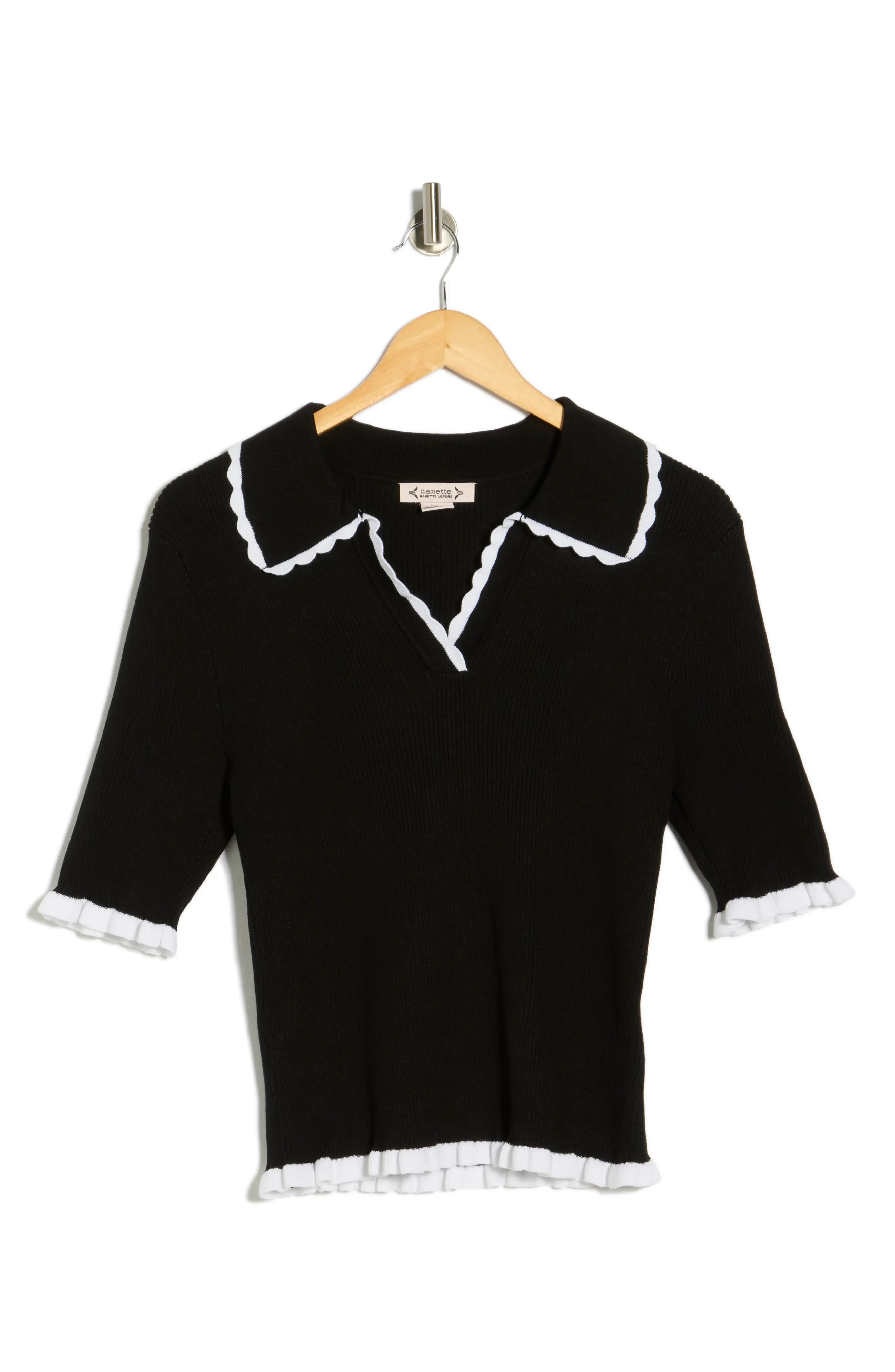 Nanette Lepore Scalloped Collar Short Sleeve Polo Sweater (Women) | Nordstromrack | Nordstrom Rack
