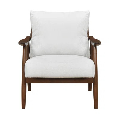 Beige Living Room Chair, Solid Wood, Attached Seat Cushion Wood Accent Chair In Beige, 100% Fabric, Reversible Cushions | Wayfair North America