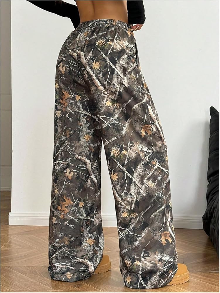 GORGLITTER Women's Camo Baggy Pants Camouflage Wide Leg Drawstring Waist Trousers with Pockets | Amazon (US)