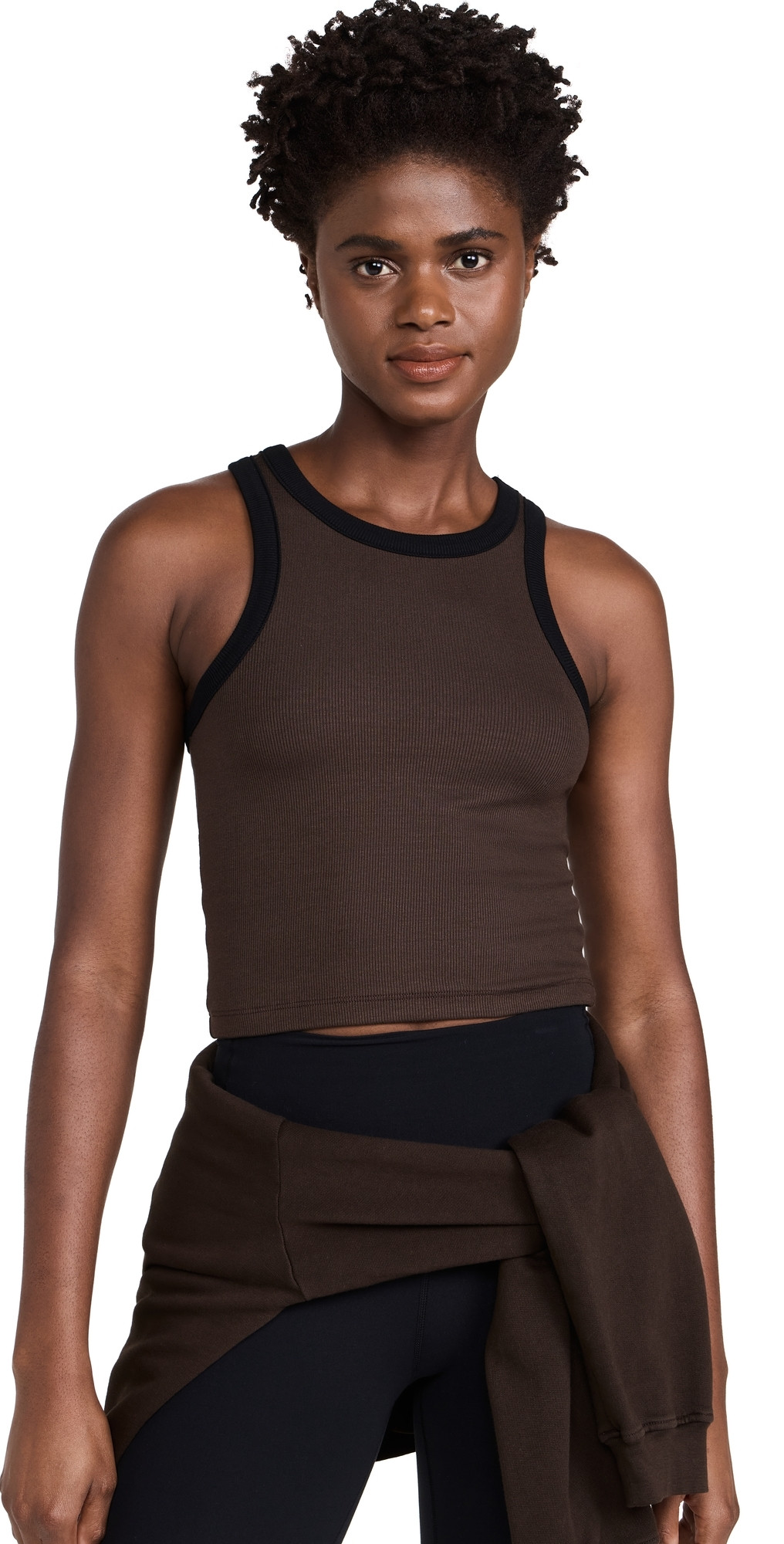 Splits59 Kiki Rib Crop Top Dark Chocolate/Black S | Shopbop