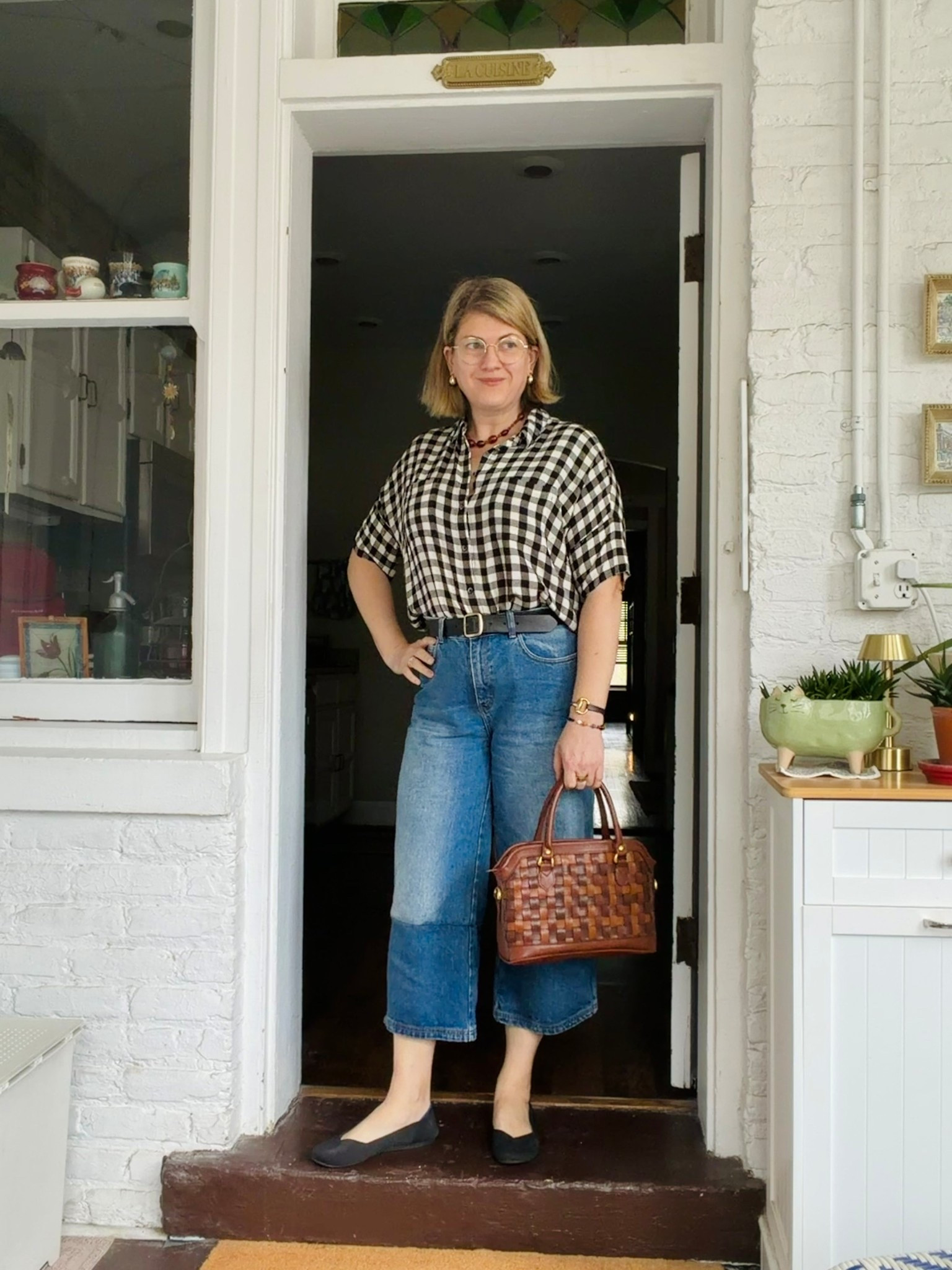 Not actually going anywhere today because of the weather, but I’m pretty happy with how this ensemble turned out. 🤍 Unlinkables: Hoo boy, nearly everything today, but I’m linking close matches. Shirt is thrifted Madewell. Jeans are thrifted Robert Rodriguez. Bag is thrifted Elka. Necklace is a souvenir from Sevilla. 

#LTKOver40 #LTKootd #LTKMidsize