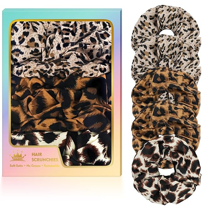 5Pcs Leopard Satin Scrunchies for Women, Softer Than Silk Scrunchies, Fashion No Crease Hair Ties... | Amazon (US)