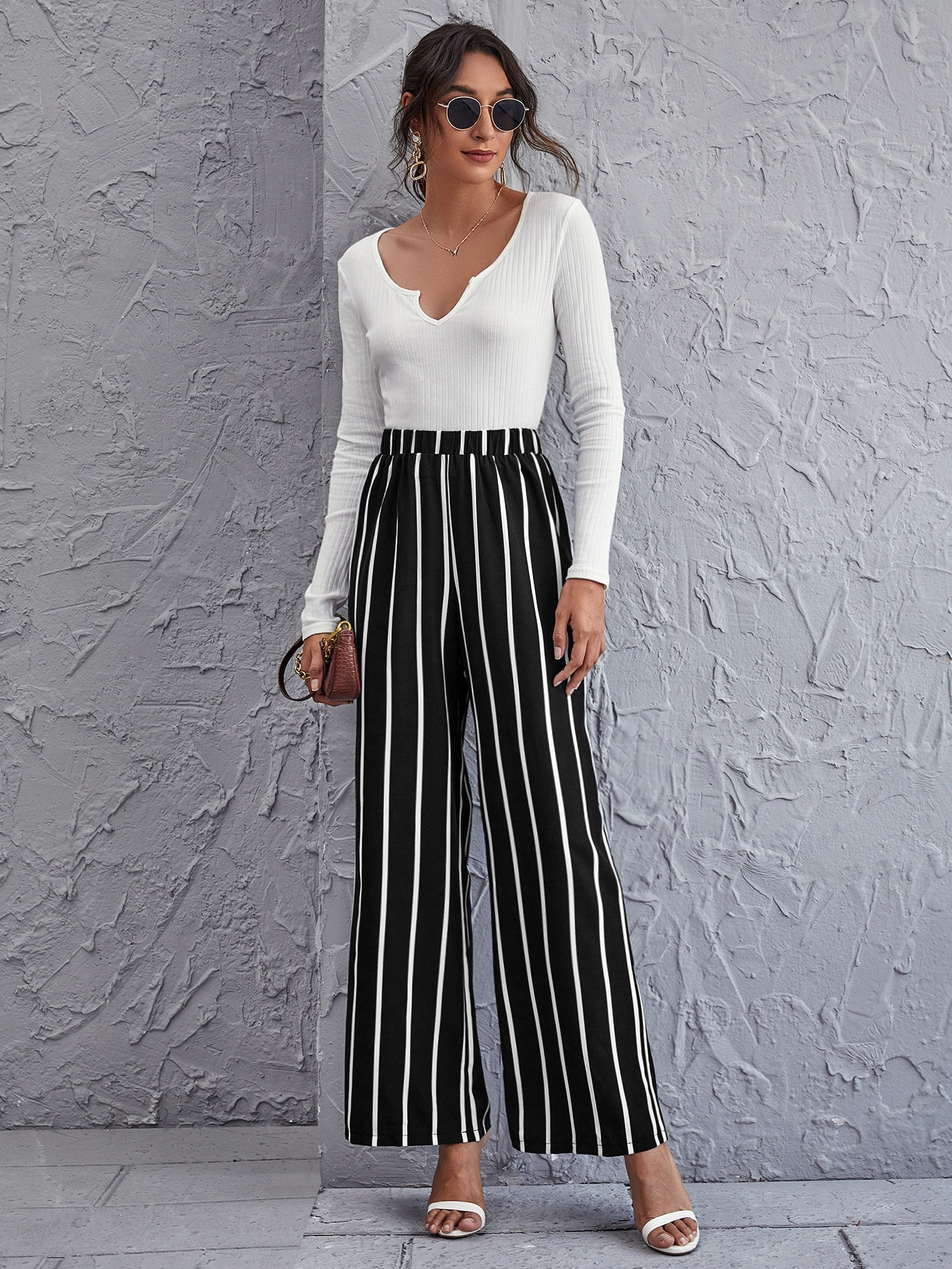 High Waist Striped Wide Leg Pants | SHEIN