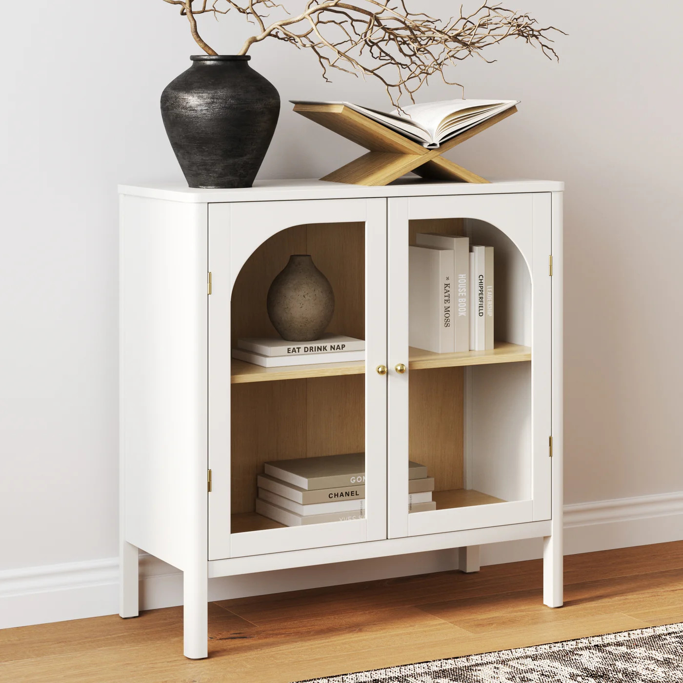 Wood & Glass Door Storage Cabinet White | Nathan James