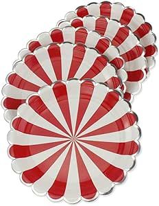 Red Striped Round Paper Plates - 7 inch/ 9inch Biodegradable Decorative Plates for Birthday Party... | Amazon (US)