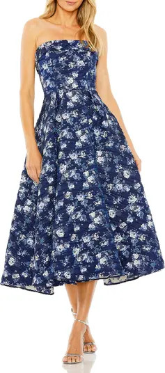 Floral Strapless Brocade Midi Dress | Nordstrom