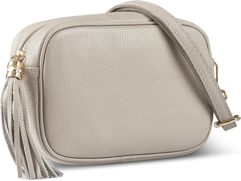 Italian Genuine Leather Crossbody Bag for Women with Zipper Long Strap Tassel | Small Purse Walle... | Amazon (US)