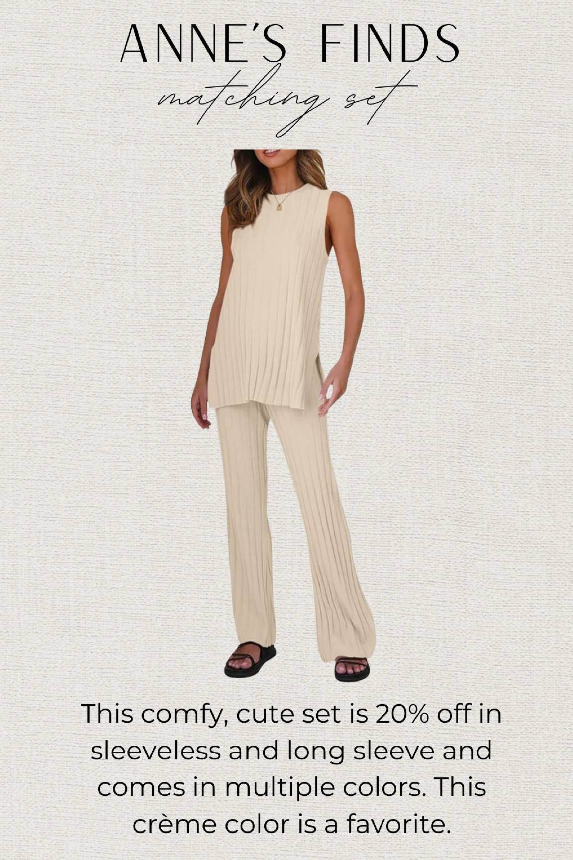 This matching set would make a great outfit because it’s comfortable, but can be dressed up! It’s beautiful in crème and back and comes in multiple colors! 

Currently on sale for 20% off.

#LTKTravel #LTKSaleAlert #LTKFindsUnder50