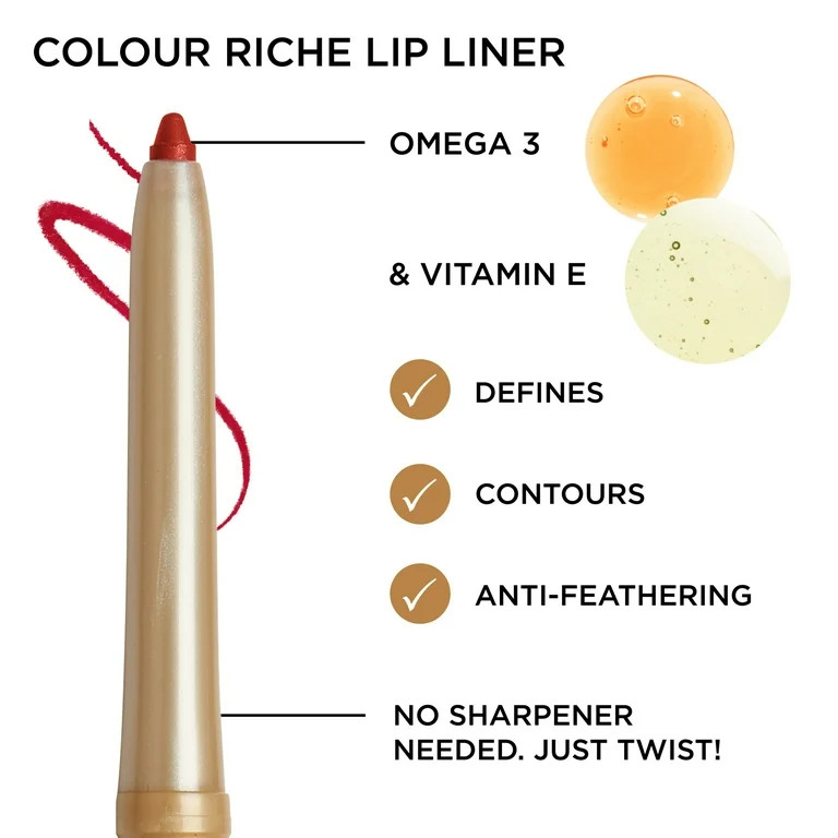 L'Oreal Paris Colour Riche Lip Liner Pencil with Omega 3 and Vitamin E, Worth It Medium, 0.01 oz | Walmart (US)