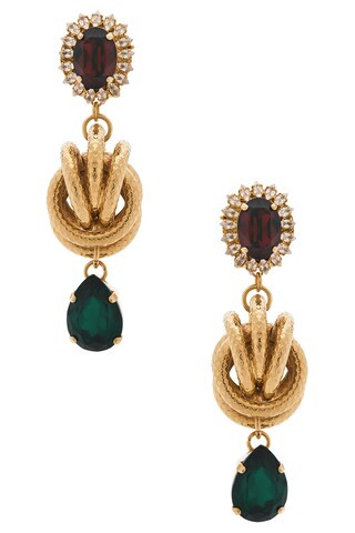 Omega Clasp With Square Pendant Earrings in Burgundy, Green, & Gold | Revolve Clothing (Global)