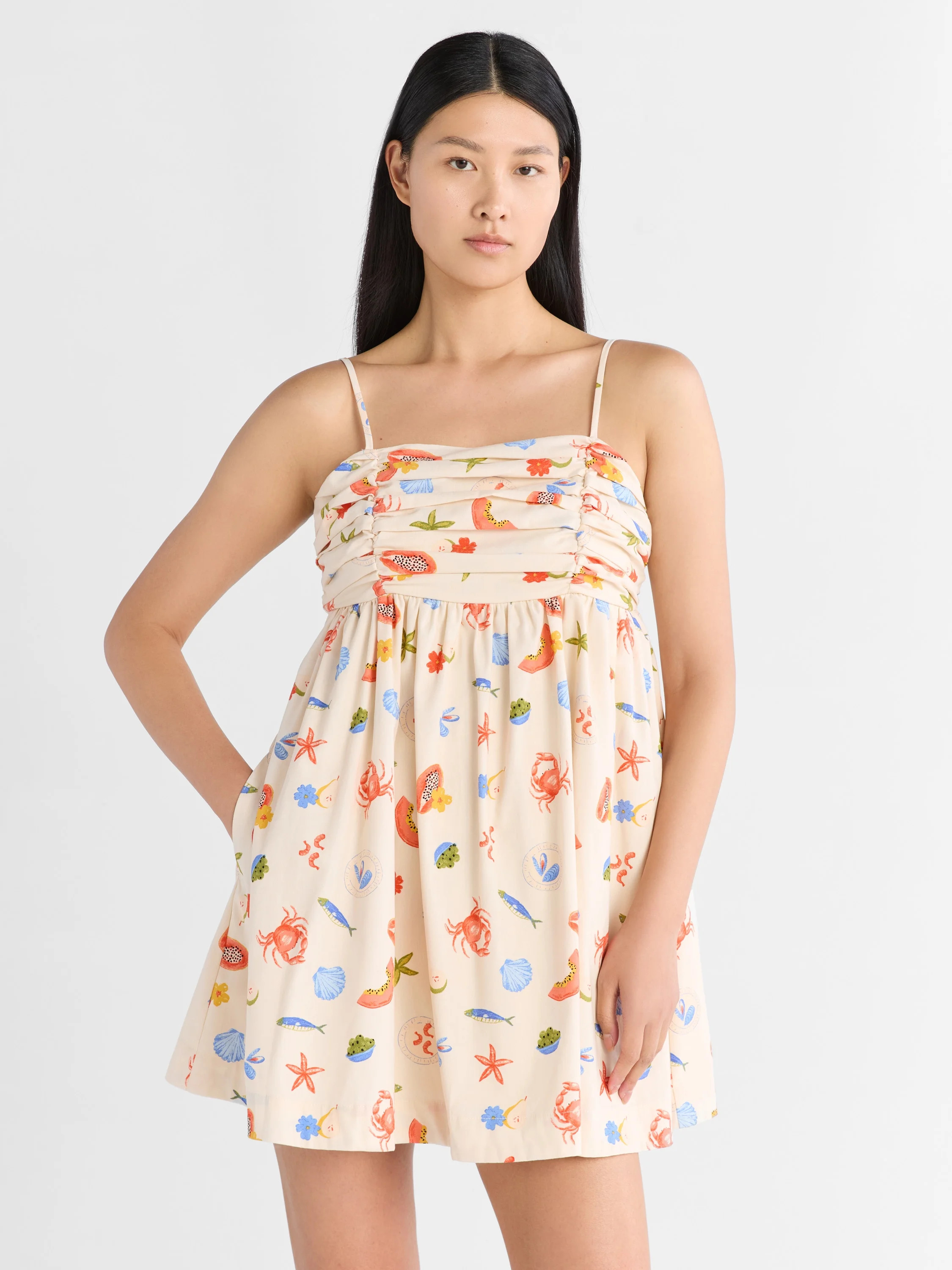 Free Assembly Women's Pleated Cotton Mini Dress, Sizes XS-XXXL | Walmart (US)