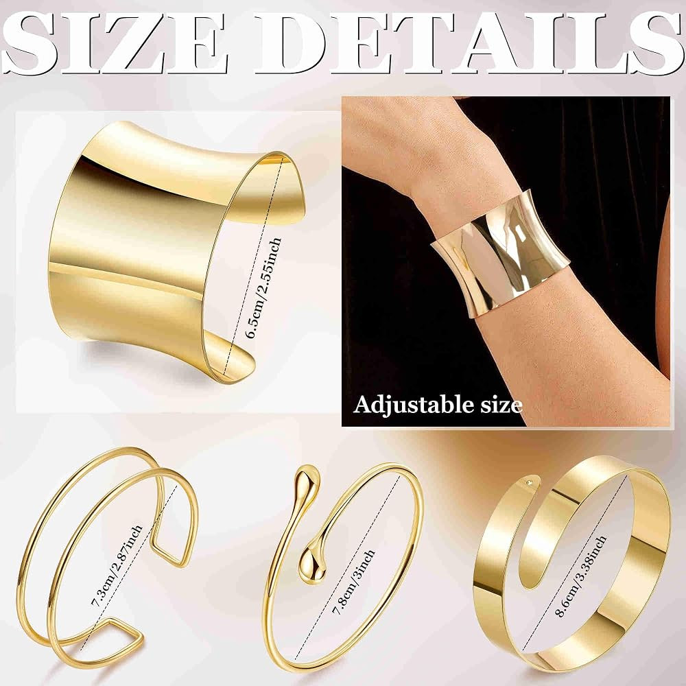 Amazon.com: Masedy 4PCS Gold Arm Cuff Bracelets for Women Chunky Open Wrap Cuff Bracelet Set Adju... | Amazon (US)