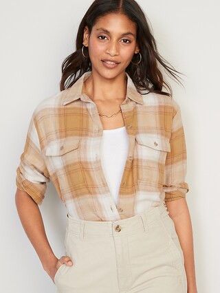 Long-Sleeve Plaid Flannel Boyfriend Tunic Shirt for Women | Old Navy (US)