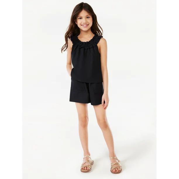 Scoop Girls Sleeveless Linen Blend Ruffled Top, Sizes 4-16 | Walmart (US)