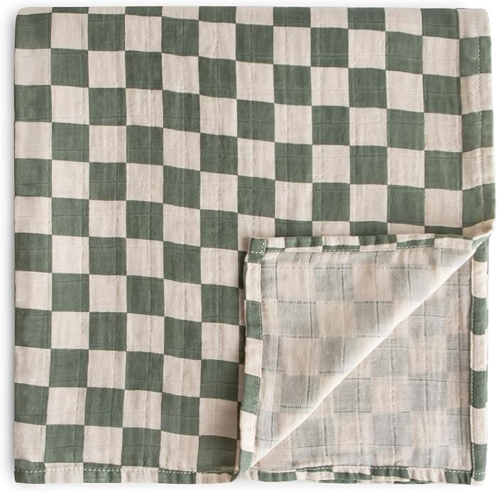 mushie Muslin Baby Swaddle Blanket | 100% Organic Cotton (Olive Check) | Amazon (US)