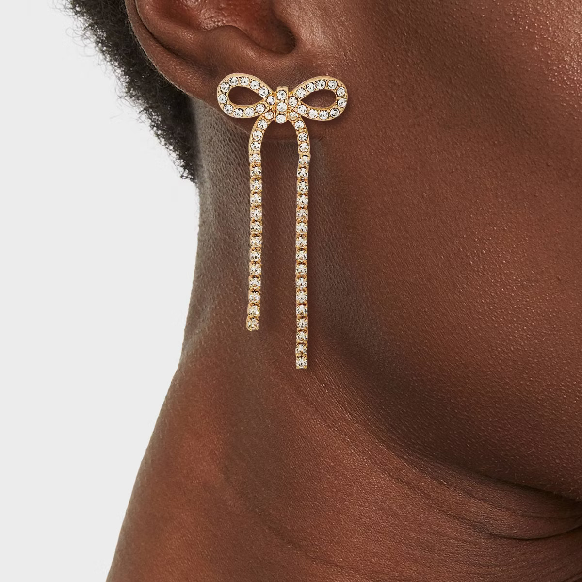 Clear Pave Bow Drop Earrings - A New Day™ Gold | Target