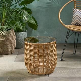 Noble House Boynton 15.50 in. Light Brown Round Metal Outdoor Side Table 70131 | The Home Depot