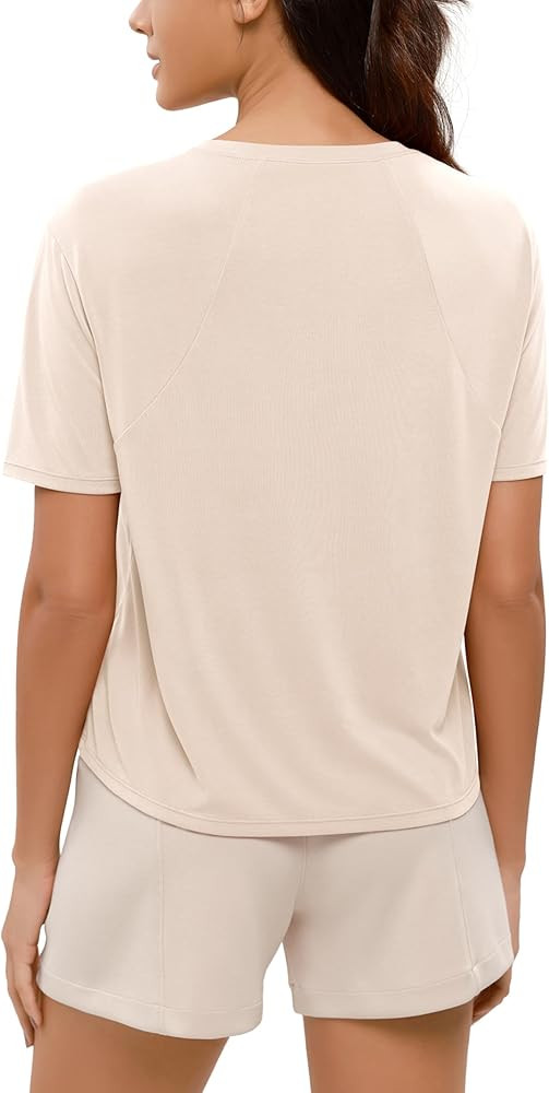 ODODOS Modal Soft Short Sleeve Shirts for Women Crew Neck Yoga Tee Casual Workout Tops | Amazon (US)