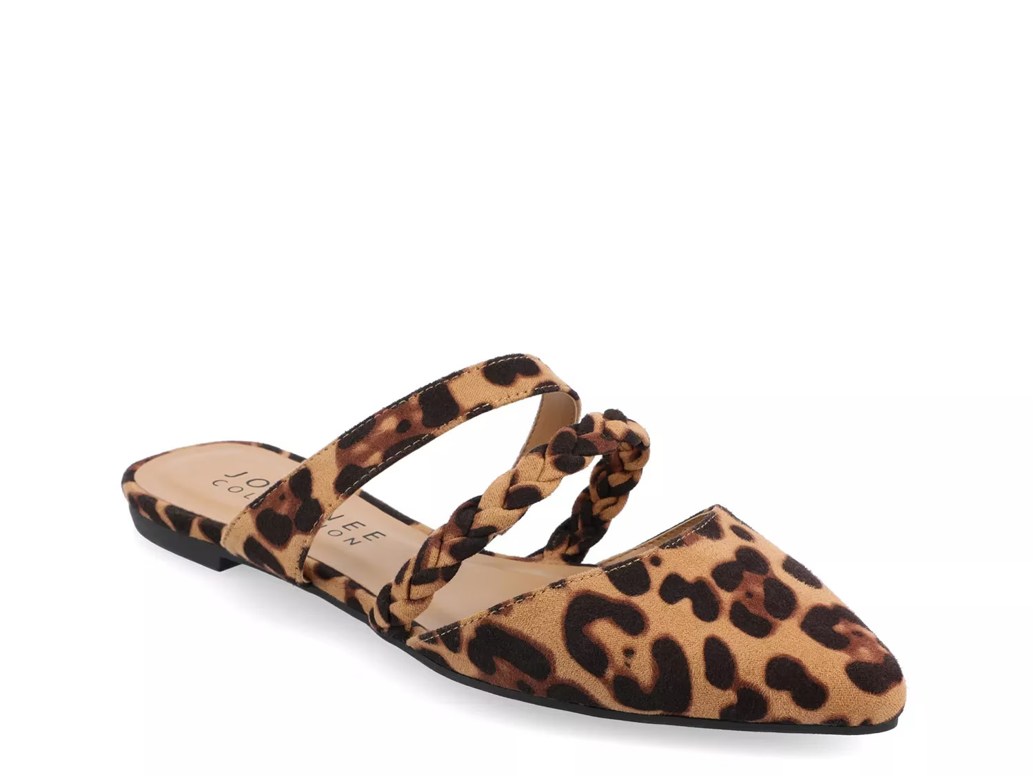 Journee Collection Olivea Mule Tan/Black Faux Suede Leopard Print | Women's | Tan/Black Faux Suede Leopard Print | Size 8.5 | Flats | Mule | DSW