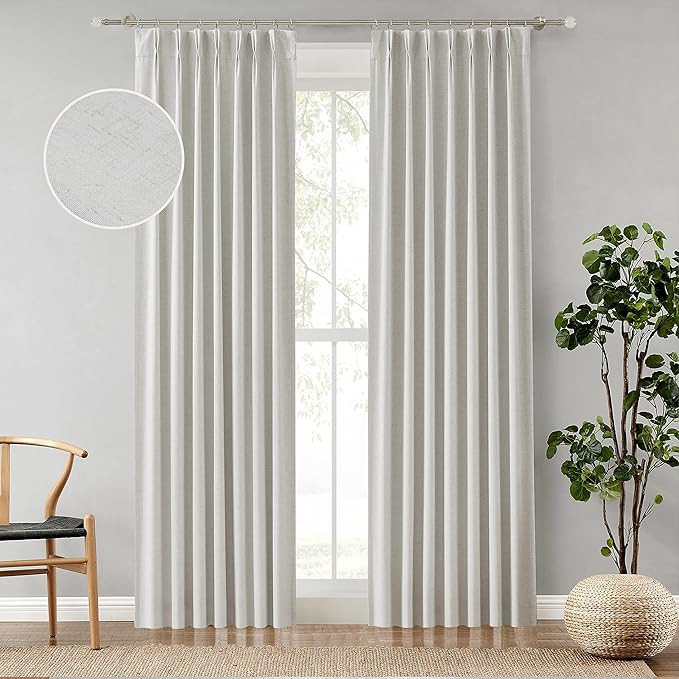 Natural Pinch Pleated Full Blackout Curtains Linen Blended Room Darkening Window Treatment Panel ... | Amazon (CA)