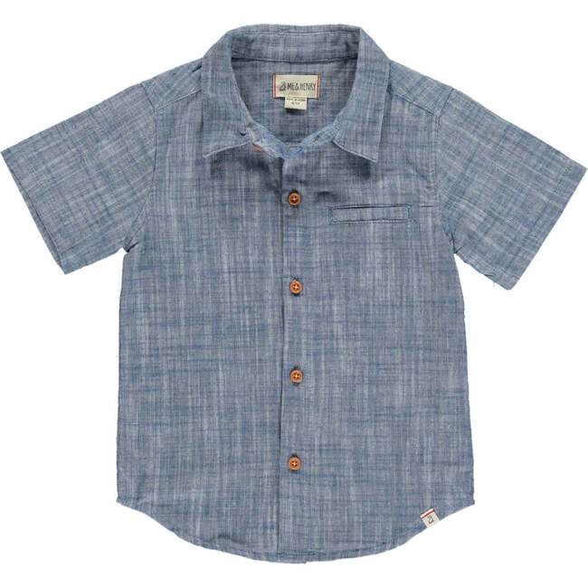Newport Heathered Woven Short Sleeve Shirt, Blue | Maisonette