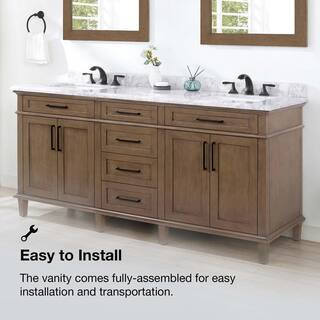 Sonoma 72 in. W x 22 in. D x 34 in H Bath Vanity in Almond Latte with White Carrara Marble Top | The Home Depot