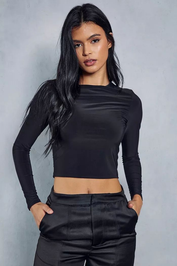 Slinky Double Layer Long Sleeve Top | Boohoo.com (UK & IE)